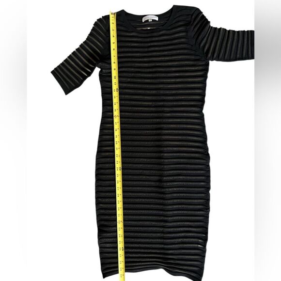 Nellie Partow SS 2015 Black ribbed sheath slip pencil midi dress 3/4 sleeve Sz M - Picture 8 of 12
